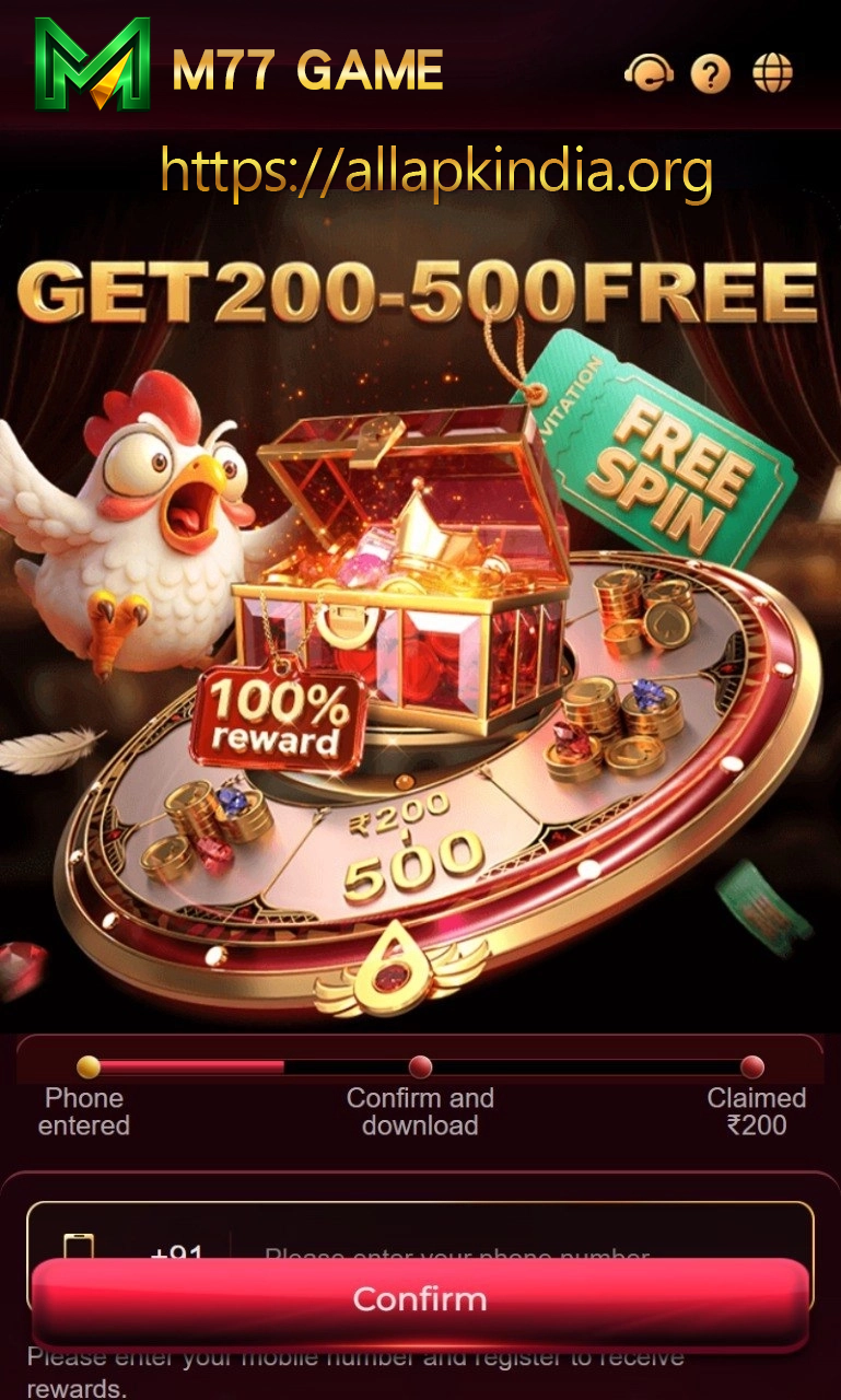 M77 Game mobile banner used with download and account setup information